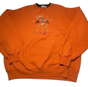 Women's VTG Granny Double Collar Top Stitch Birdhouse Embroidered Sweatshirt XL - Picture 1 of 7