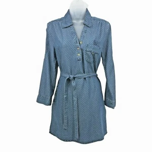 Velvet Heart Womens Size XS Chambray Shirt Dress Blue Polk Dot Roll Tab Sleeves - Picture 1 of 10