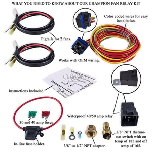 KR Champion Cooling 180 Degree 40amp Electric Fan Relay Kit for Single/Dual Fans - Picture 1 of 4