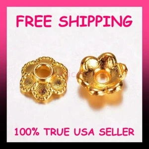 6mm x 3mm 25pcs Gold Enamel Plated Alloy 6 Petal Flower Bead Caps FREE SHIP - Picture 1 of 4