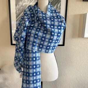 Neu mit Etikett Talbots Wollmischung Schal Halstuch blau weiß gepunktet kariert wendbar 75x18 - Bild 1 von 9
