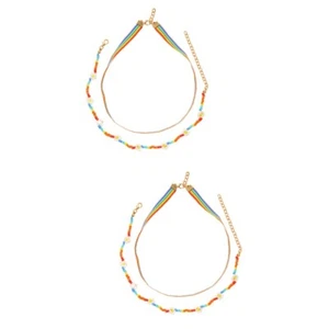 Set of 2 Ethnic Style Necklace Beach Accessory Stone Beaded Choker Travel - Picture 1 of 12