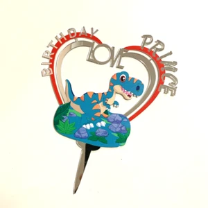 Acryl Cake Topper Happy Birthday Dinosaurier Kinder Prinz Liebe Deko Silber - Bild 1 von 2