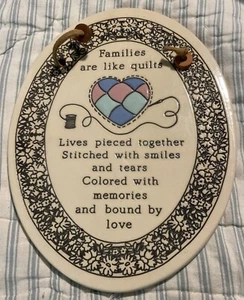 Vtg Trinity Pottery Grannycore USA Wall Plaque Families Are Like Quilts Verse - Picture 1 of 3