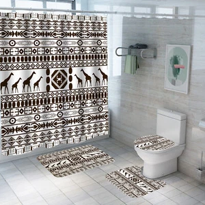 Giraffe sign 3D Print Shower Curtain Bathroom Rug Set Bath Mat Toilet Lid Cover - Picture 1 of 9