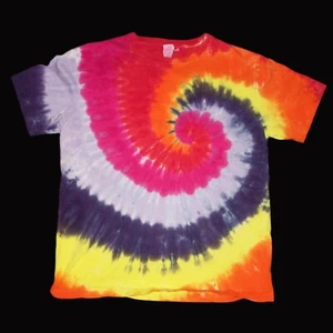 Organic Tie Dye Child T-Shirt Medium 10 Bright Spiral Hippie Tye Dyed Fair Trade - Picture 1 of 1