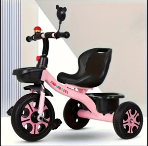 Dreirad Kinderfahrrad Kinderdreirad mit Beckengurt Pedalen 2 Körben Rosa - Bild 1 von 7