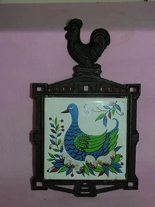 Rare! Vintage Enesco Cast Iron Rooster Trivet Goose Golden Eggs Japan - Picture 1 of 2