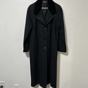 Cappotto abito lungo lana vintage Stephanie Matthews donna 10 nero colletto velluto - Foto 1 di 15
