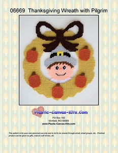 Thanksgiving Wreath with Pilgim/Pumpkins- Plastic Canvas Pattern or Kit - Picture 1 of 1