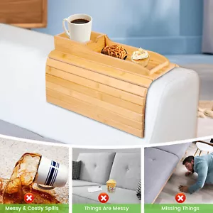 Couch Cup Holder Natural Bamboo Sofa Armrest Tray Foldable Sofa Cup Holder ☯☯ - Picture 1 of 11