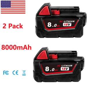 2x 8.0AH Battery For Milwaukee M18 18V Lithium-ion Extended Capacity 48-11-1840 - Picture 1 of 19