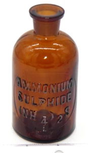 Vintage T.C.W. Co. Ammonium Sulphide (NH4)2S Chemistry Apothecary Glass Bottle - Picture 1 of 5
