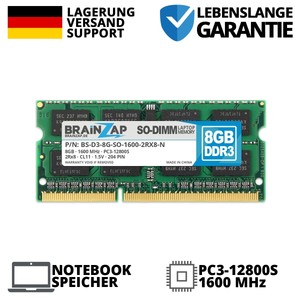 8GB DDR3 RAM SO-DIMM PC3-12800S 2Rx8 1600 MHz 1.5V Notebook Laptop Speicher CL11