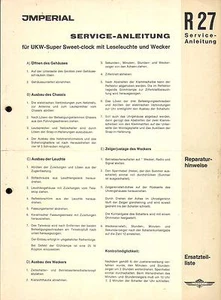 Imperial Service Manual für UKW-Sweet-Clock R 27 Copy - Picture 1 of 1