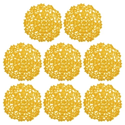 Tessuto Sottobicchieri,8pz 4" con Motivo Floreale per Decorazione (Giallo) - Immagine 1 di 4