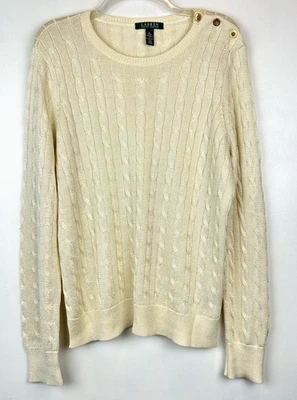 Suéter Ralph Lauren Mujer XL Marfil Tejido con Cable Silencioso Lujo Preppy Cápsula Foto 1 de 4