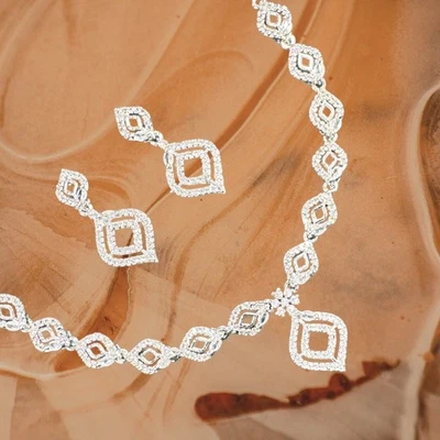 Set da sposa indiano Bollywood orecchini gioielli placcati argento zirconi... - Immagine 1 di 4