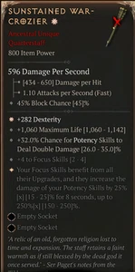 💥DIABLO 4💥SEASON 9💥Spiritborn Quarterstaff💥Sunstained Warcrozier GA Dex 250% - Picture 1 of 1
