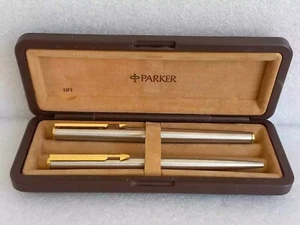 Vintage rare Parker UK Fountain Ball point pen refill Set Chrome Golden tip 1970 - Picture 1 of 9