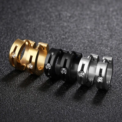 Klapp Creolen mit Zirkonia aus Edelstahl Damen Herren Ohrringe Unisex - Bild 1 von 4