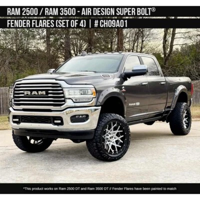 Se adapta a 19-24 Ram 2500 3500 Air Design Super Bolt guardabarros llamaradas negro satinado CH09A01 Foto 1 de 4