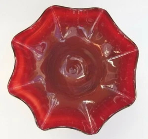 Czech Bohemian Ruby Red Cut Crystal Wave Flared Bowl Dish Vintage 8.5" - Picture 1 of 4