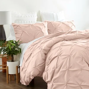 Textured Duvet Cover Set All Season Pinch Pleat - Pintuck Design With Shams - Picture 1 of 26