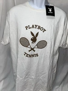 NWT Men’s Playboy Tennis Graphic Tee Size Large L White - Picture 1 of 3