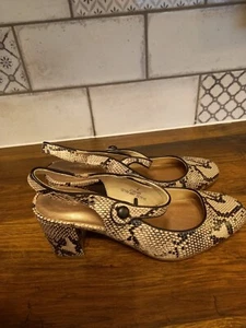 M&S COLLECTION-MARY JANE, SLING-BACK, SNAKESKIN, BLOCK HEELS SHOES - UK 4/ EU 37 - Picture 1 of 5