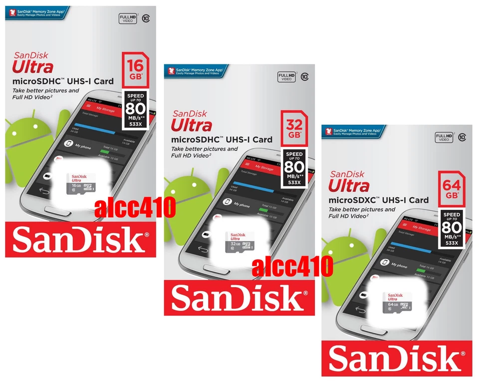 Sandisk Ultra 16GB 32GB 64GB 128GB 80MB/s Micro SD SDHC SDXC Class 10 Phone AU - Image 1 of 1