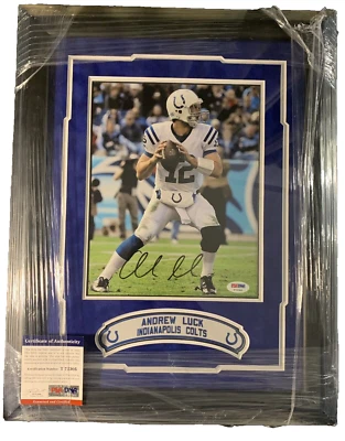 andrew luck signed autographed 8 x 10 framed photo colts psa cert coa  - Image 1 of 4