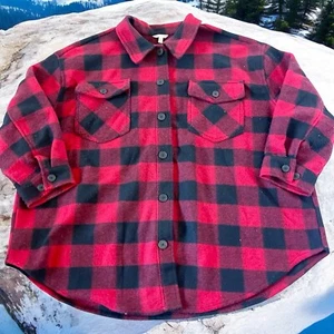 Terra & Sky Shacket Shirt Jacket Multi Plaid Red Black Plus Sz 4X Buffalo Plaid - Picture 1 of 18