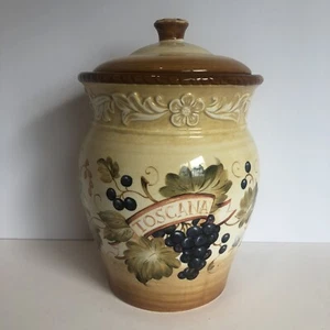 Vintage Certified International Toscana Canister With Lid 10" Ceramic Grape Vine - Picture 1 of 21