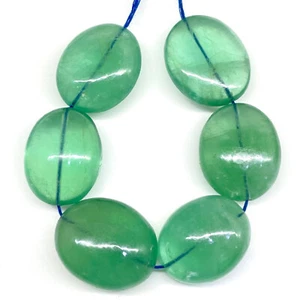 6 Pcs Natural Fluorite 26-27.3mm Oval Drilled Beads Loose Untreated Gemstone Lot - Picture 1 of 19