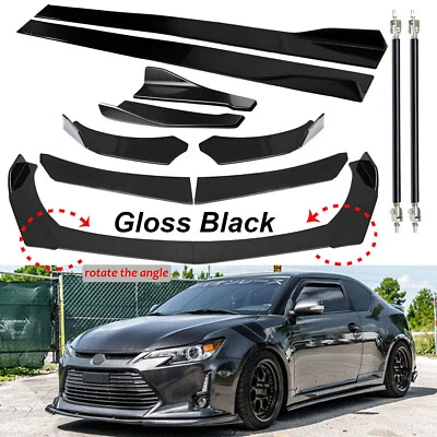 Front Bumper Lip Splitter Side Skirt Strut Rod For Scion TC 2005-16 Glossy Black Foto 1 de 4