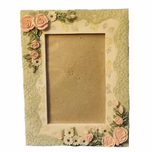 Beautiful Pink Roses & White Daisy Picture Frame Tabletop 3D Flowers Vintage  - Picture 1 of 3