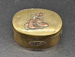 Antique Japanese Mixed Metal Geisha Stamp/Trinket Box MEIJI Period 1868-1912 - Picture 1 of 13