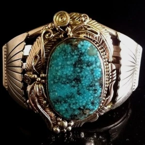  Navajo Signed Sterling Silver Kingman Turquoise Cuff Bracelet By Elouise Kee - Bild 1 von 12