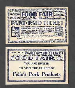 1929 PHILADELPHIA GROCERS FOOD FAIR BIGLIETTO D'INGRESSO ~ SETTIMANA DEL GIOVEDÌ NERO!! - Foto 1 di 2