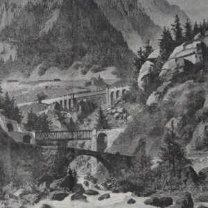Vue du mont Saint-Gothard - - Gravure de presse 1882 - Picture 1 of 2