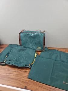 SAMANTHA BROWN Cosmetic Case w/5 Pouches 4 Bags Shoe Wash Me Crock Green/Camel - Picture 1 of 22