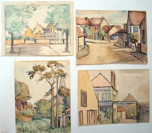 Reverendo Balmforth (1890-1977) 4 x tinta y acuarela Soissons, Pontivy, Francia - Imagen 1 de 5