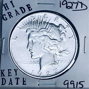 1927 D PEACE SILVER DOLLAR HI GRADE GENUINE U.S. MINT RARE KEY COIN 9915 - Bild 1 von 3