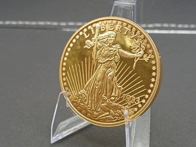 Gold Double Eagle REPLICA HISTORICAL ARCHIVAL COIN 40mm CU layered 24k gold - Image 1 of 2