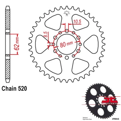 JT 链轮钢制后链轮 520 Pitch 46 牙雅马哈 TT250 (1980 - 1982) — 第 1/2 张图片