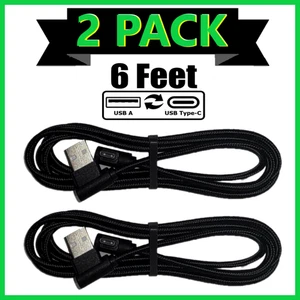 2 Pack Type C 6ft Fast Charge USB-A Cable 90 Degree Nylon For Galaxy A15 25 55 - Picture 1 of 13