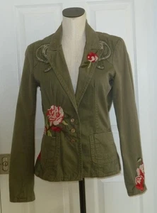 Blazer Raro De Colección Y2K JOHNNY WAS JWLA Bordado Rosas Boho Militar Caqui S/M - Imagen 1 de 21