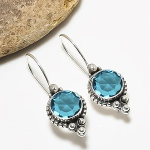 Paraiba Tourmaline Gemstone 925 Sterling Silver Jewelry Earring, Elegant Earring - Picture 1 of 4