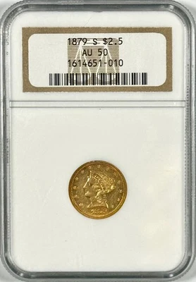 1879 年 S 版 2.5 美元自由黄金 NGC AU50-低价 — 第 1/4 张图片